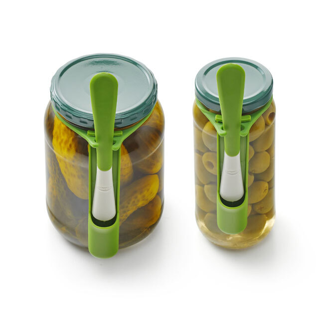 Chef’n FridgeFork™ shown with a large and small jar