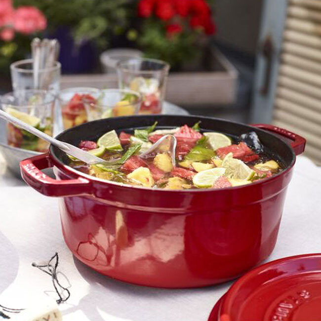 Staub Cast Iron Round 4 Qt Cocotte | Cherry Red - in use