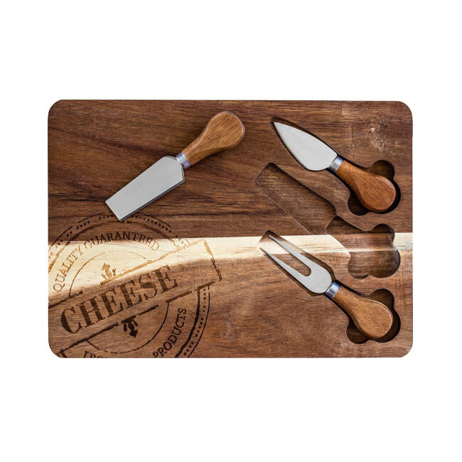 Product Totally Bamboo Home 4-Pc. Acacia Cheese Serving Board with Cheese Tools