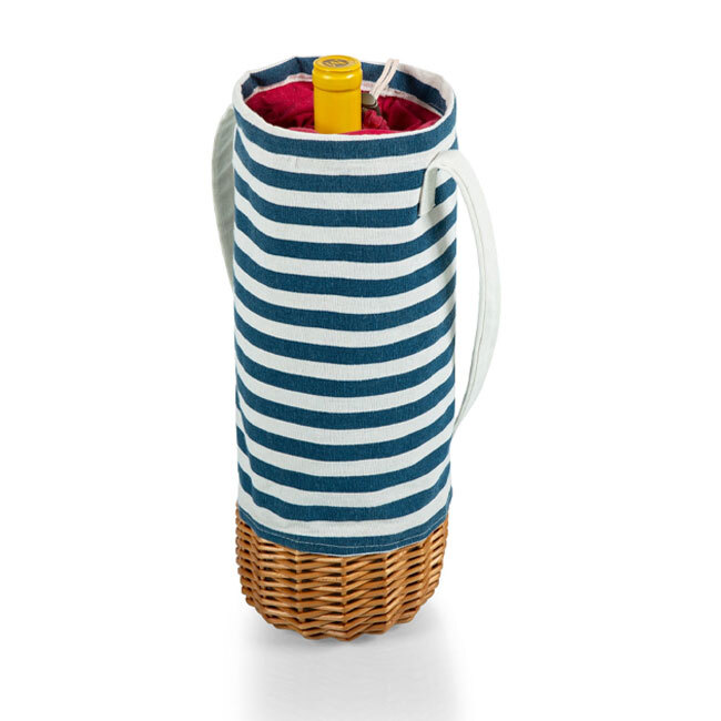 Picnic Time Malbec Insulated Canvas and Willow Wine Bottle Basket | Navy Blue with wine bottle