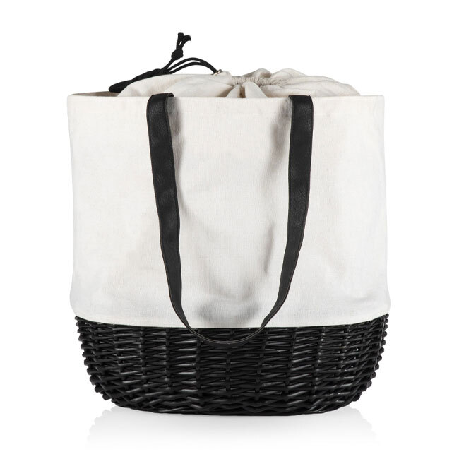 Picnic Time Coronado Canvas and Willow Basket Tote | Black & White