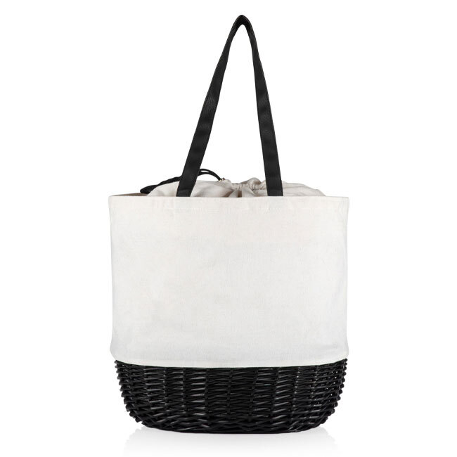 Picnic Time Coronado Canvas and Willow Basket Tote | Black & White