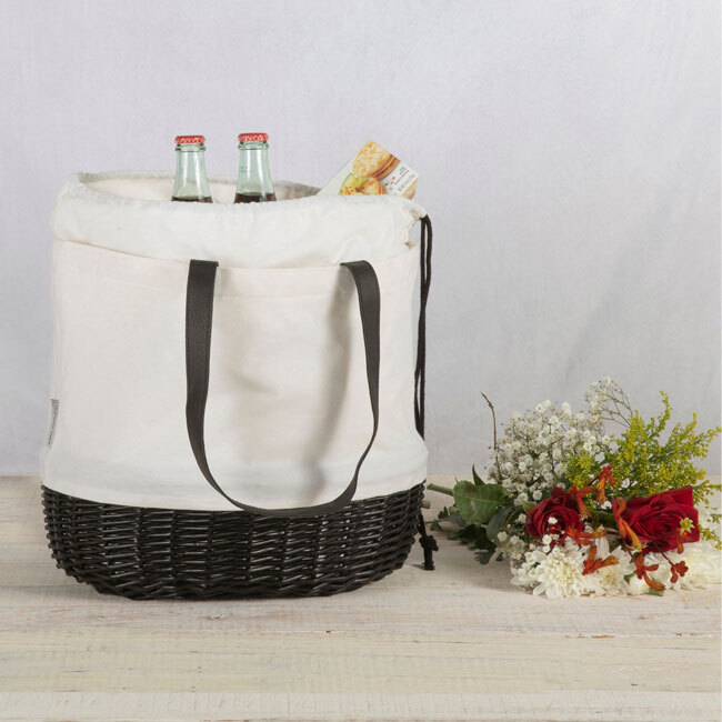 Picnic Time Coronado Canvas and Willow Basket Tote | Black & White