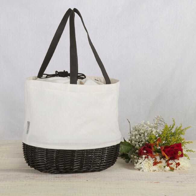 Picnic Time Coronado Canvas and Willow Basket Tote | Black & White