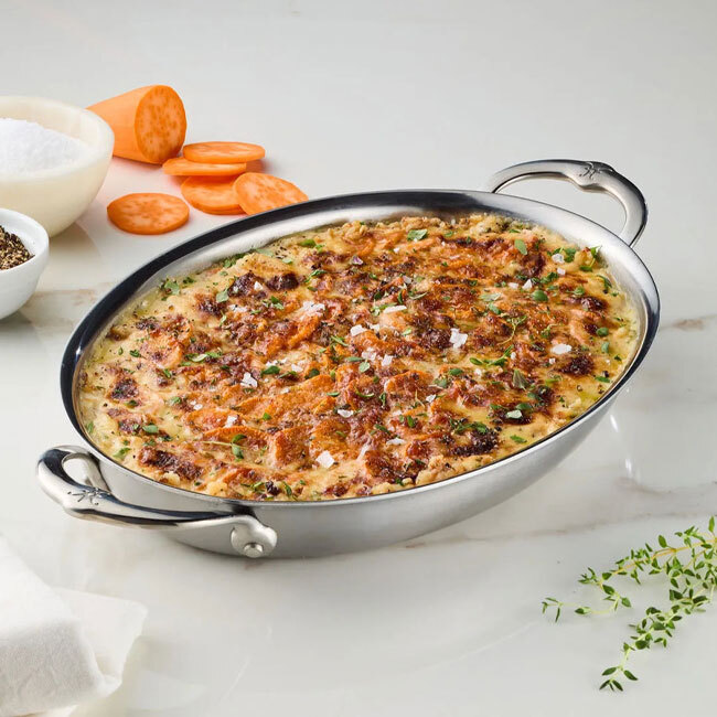 Hestan Provisions OvenBond® Medium Clad Oval Au Gratin in use