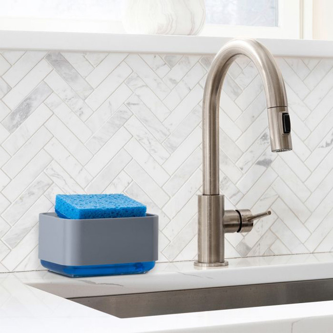 HIC Kitchen | Soap Dispensing Sponge Holder with Sponge by sink