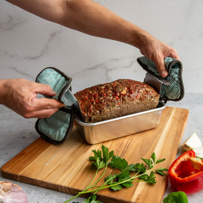 Nordic Ware Naturals® Meatloaf Pan w/ Lifting Trivet in use