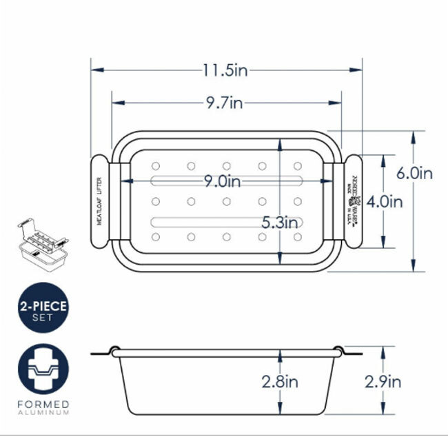 Nordic Ware Naturals® Meatloaf Pan w/ Lifting Trivet - dimensions