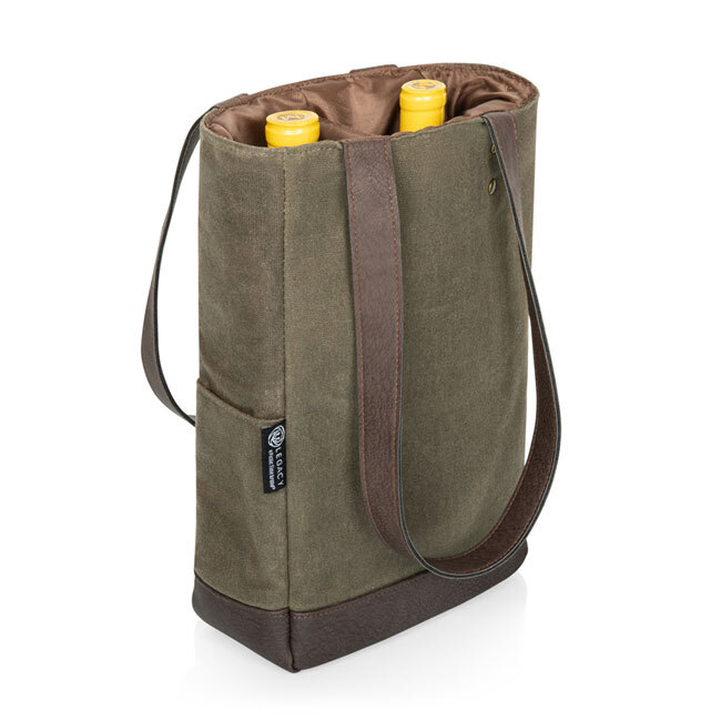 Legacy 2 Bottle Insulated Wine Bag | Khaki Green w/ bottles