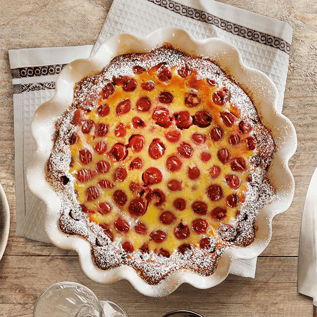 Emile Henry Ruffled Pie Dish | Clay White in use