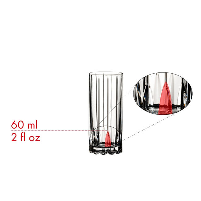 Riedel Drink Specific Glassware HighBall Glass showing 2 oz. marker