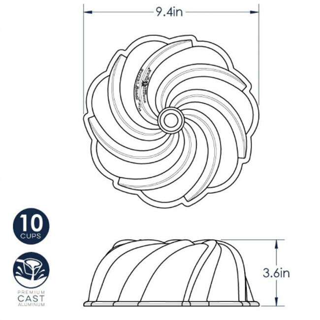 Nordic Ware Swirl Bundt® Pan | Gold - dimensions