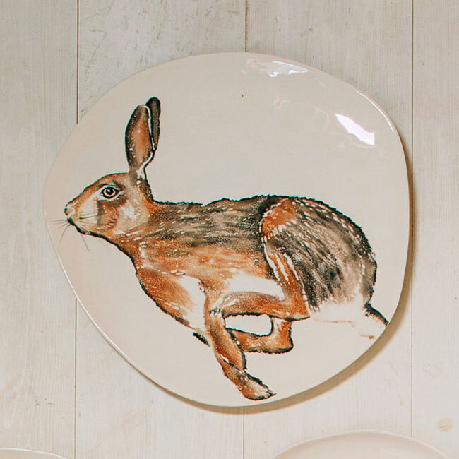 Vietri Cacciatore Hare Oblong Platter on a wall