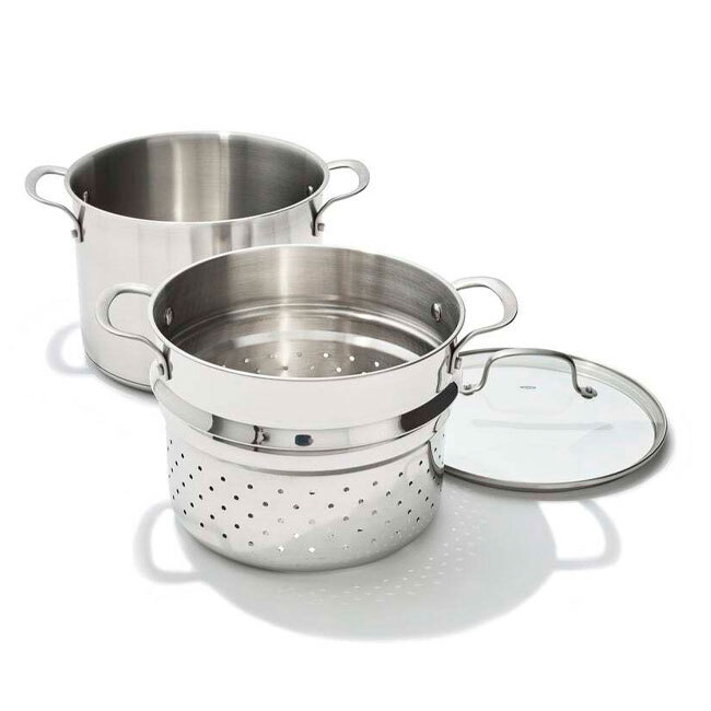 OXO Stainless Steel 8.4 QT Multipurpose Boiler Pot with Steamer Insert & Glass Lid