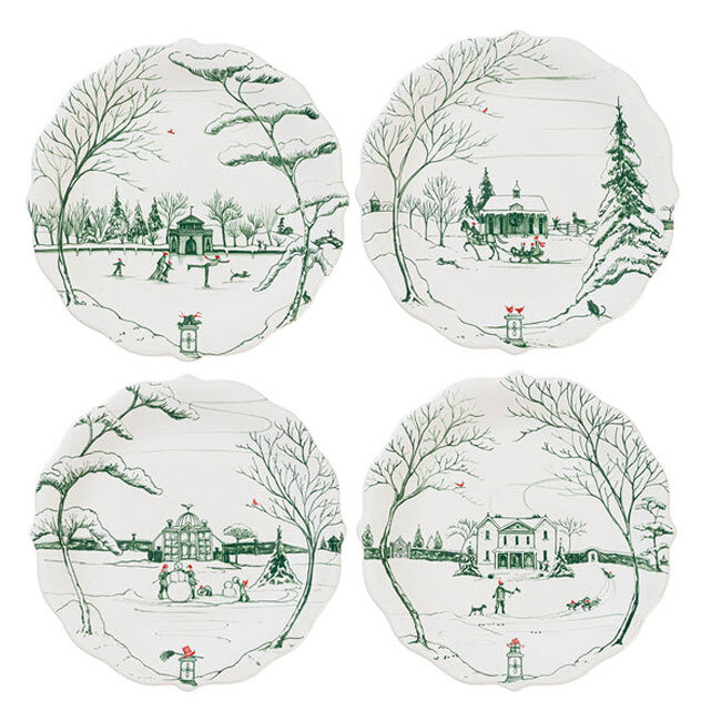 Product Juliska Country Estate Winter Frolic Party Plate Assorted Set of 4 | Evergreen