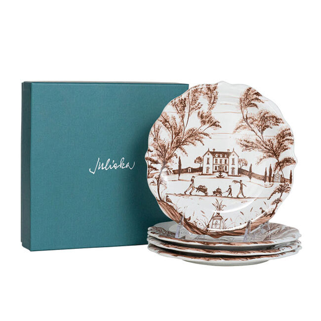 Juliska Country Estate Harvest Party Plate Assorted Set of 4 | Sepia Brown with gift box