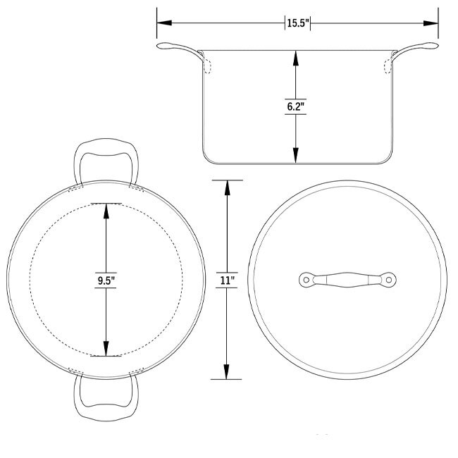 Heritage Steel ‘Eater Series’ 8 Quart Stock Pot with Lid - dimensions