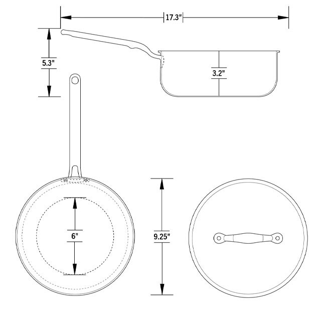 Heritage Steel ‘Eater Series’ 3 Quart Saucier with Lid - dimensions