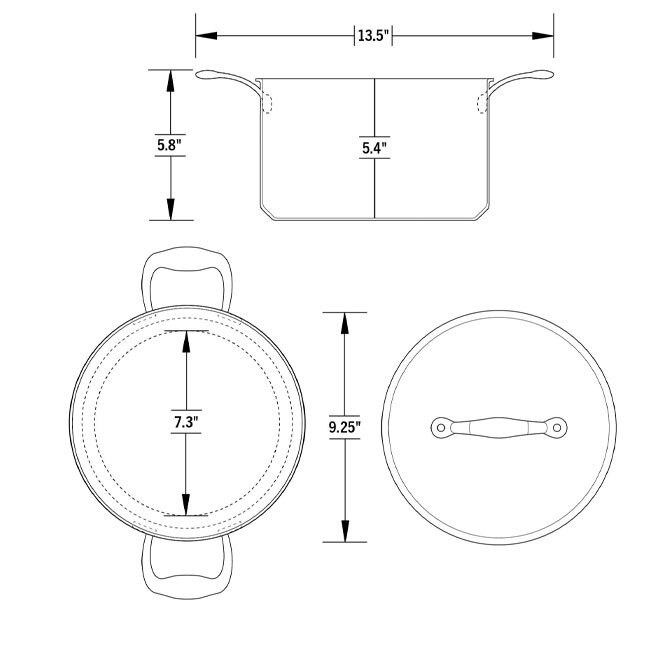 Heritage Steel ‘Eater Series’ 5 Qt Saucepan with Lid - dimensions
