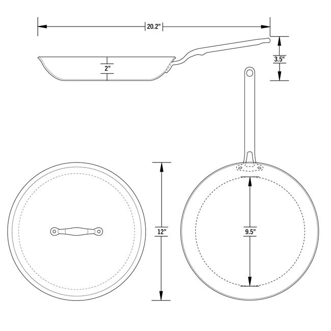 Heritage Steel ‘Eater Series’ 12” Frypan with Lid - dimensions