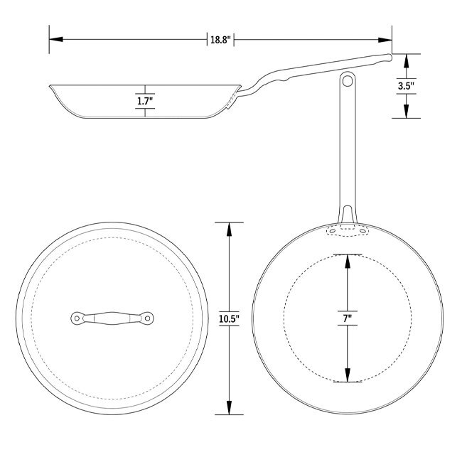 Heritage Steel ‘Eater Series’ 10.5” Frypan with Lid - dimensions