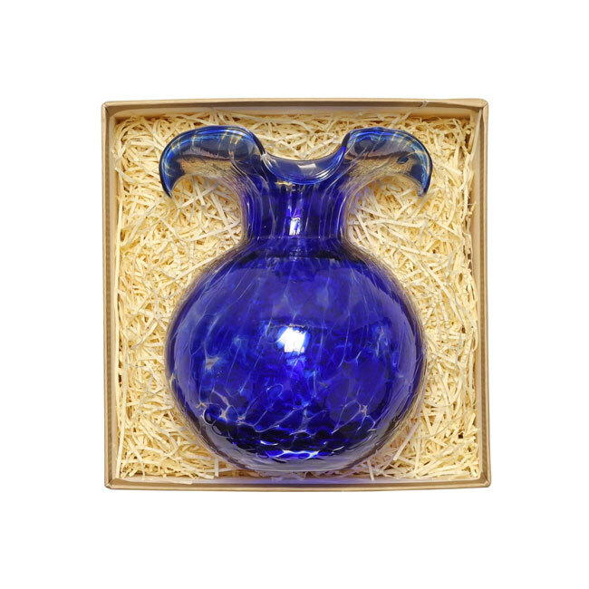 Vietri Hibiscus Glass Tortoiseshell Bud Vase | Cobalt in packing box