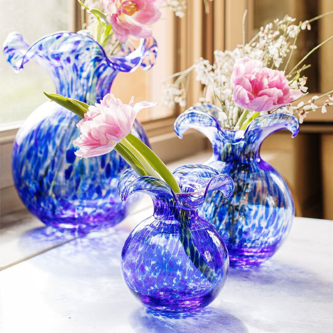 Vietri Hibiscus Glass Tortoiseshell Bud Vase | Cobalts