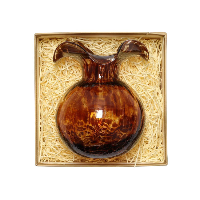 Vietri Hibiscus Glass Tortoiseshell Bud Vase | Brown in packing box