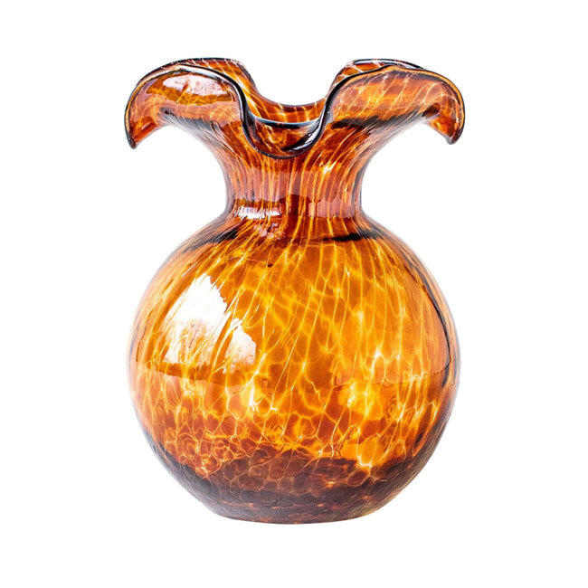 Vietri Hibiscus Glass Tortoiseshell Small Fluted Vase | Brown