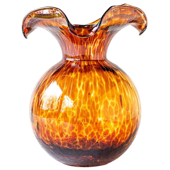 Vietri Hibiscus Glass Tortoiseshell Medium Fluted Vase | Brown