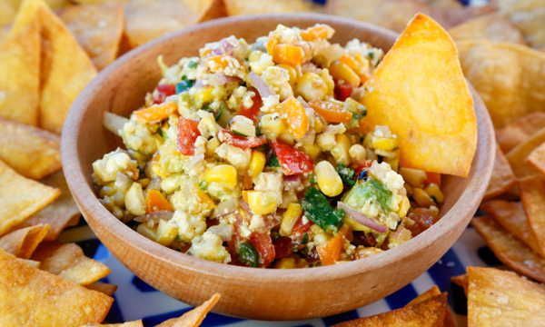 Grilled Corn Salsa with Fried Tortilla Chips