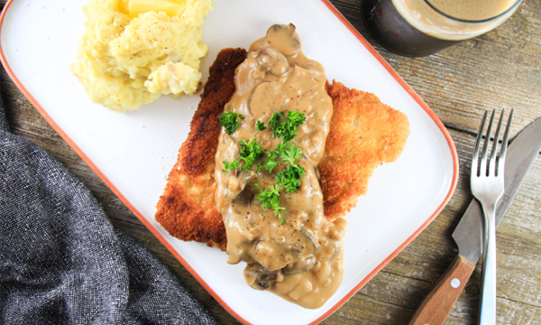 Pork Schnitzel with a Creamy Mushroom Gravy