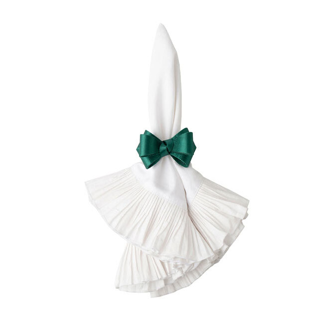 Tuxedo Evergreen Napkin Ring w/ White Napkin