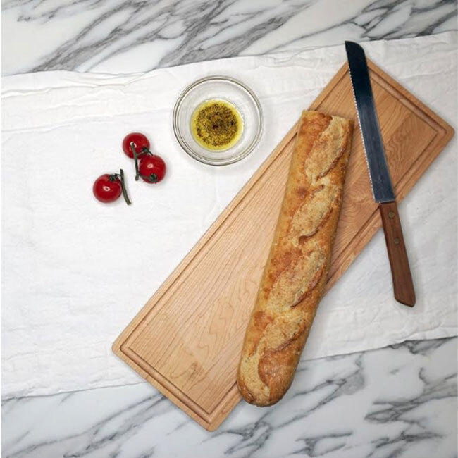 J.K. Adams Maple Bread Board | 18” x 6” in use