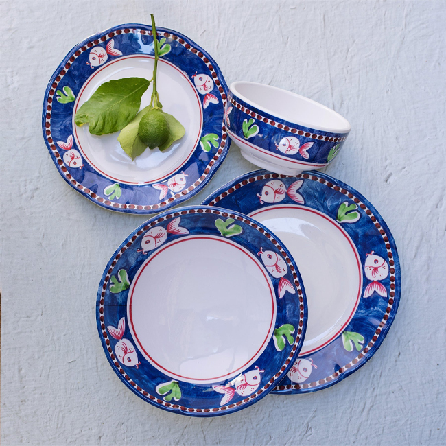 Vietri Campagna Melamine Pasta Bowl | Pesce - place setting