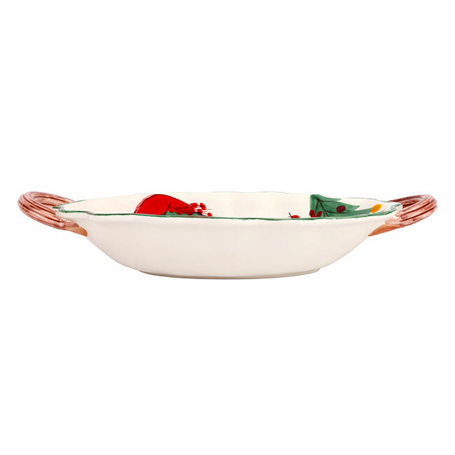 Vietri Old St. Nick Handled Scalloped Oval Bowl - side