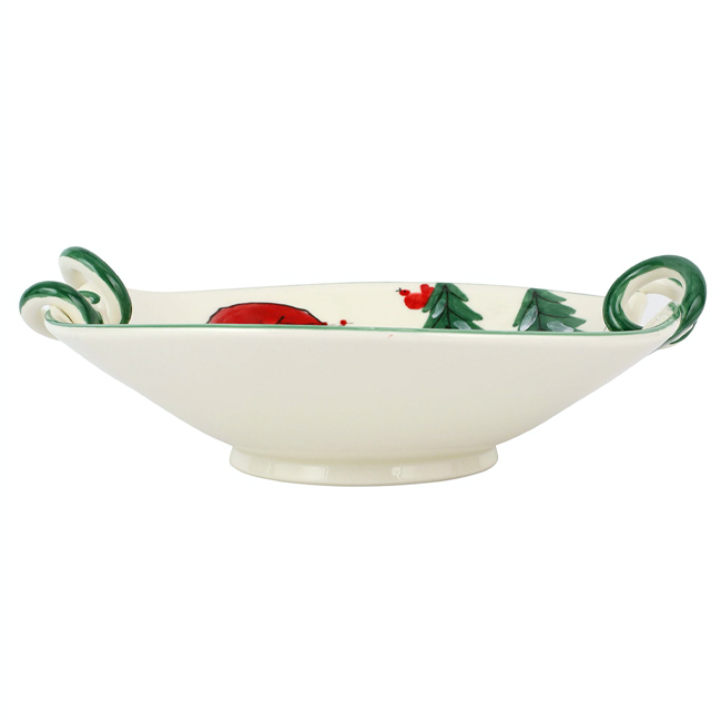 Vietri Old St. Nick Handled Scallop Bowl with Geese - side