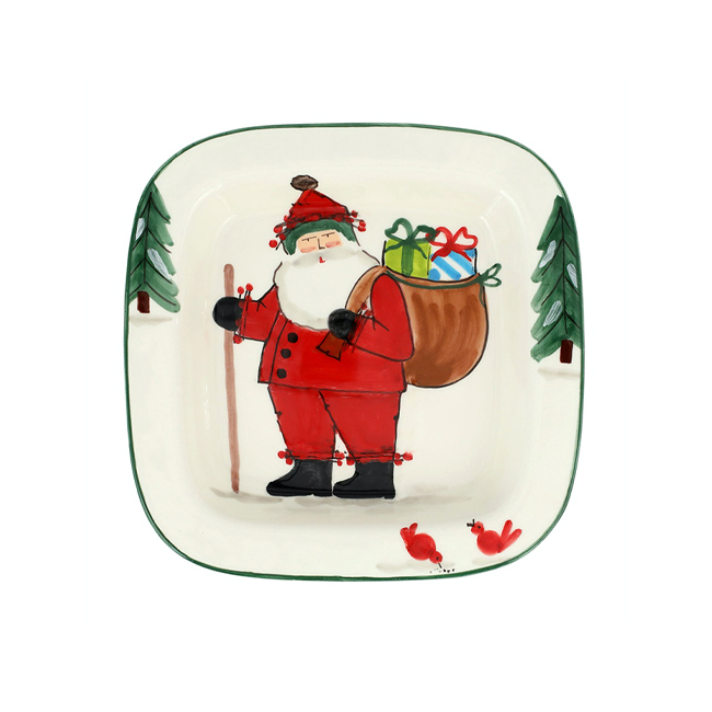 Product Vietri Old St. Nick Small Rimmed Square Platter w/ Gifts