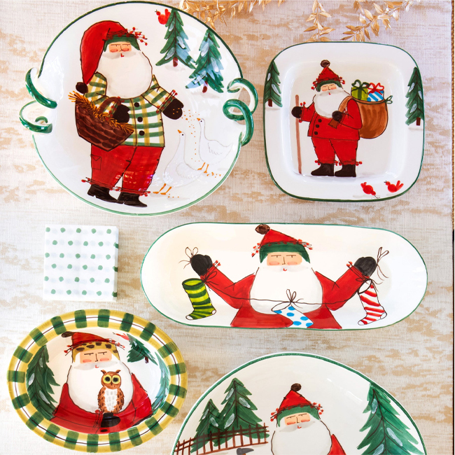 Vietri Old St. Nick Small Rimmed Square Platter w/ Gifts with other Old St. Nick items