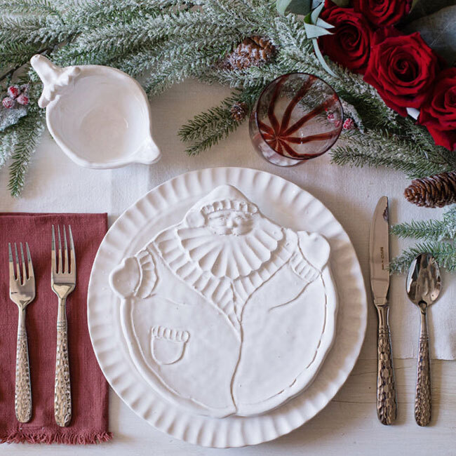 Vietri Pietra Natale Figural Santa Salad Plate in place setting