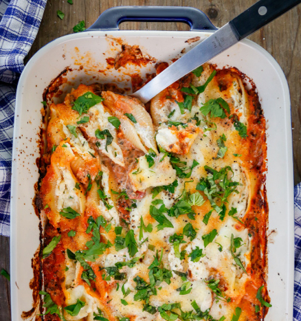 Cheesy Stuffed Shells in a Creamy Tomato Mushroom Sauce