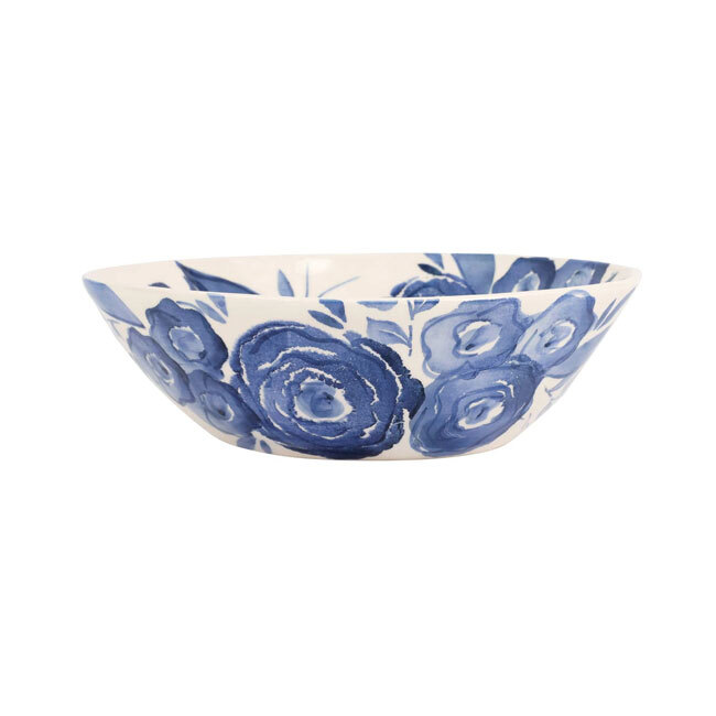 Product Viva by Vietri Blue Camellia Shallow Serving Bowl - side