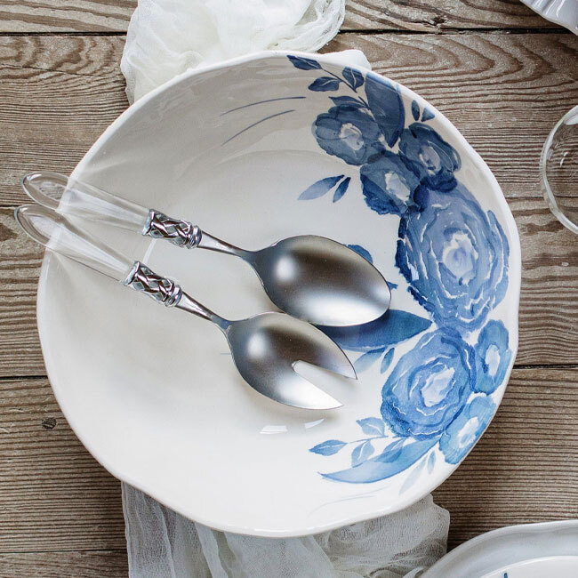 Viva by Vietri Blue Camellia Shallow Serving Bowl - lifestyle