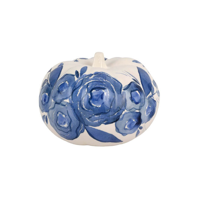 Viva by Vietri Blue Camellia Small Figural Pumpkin