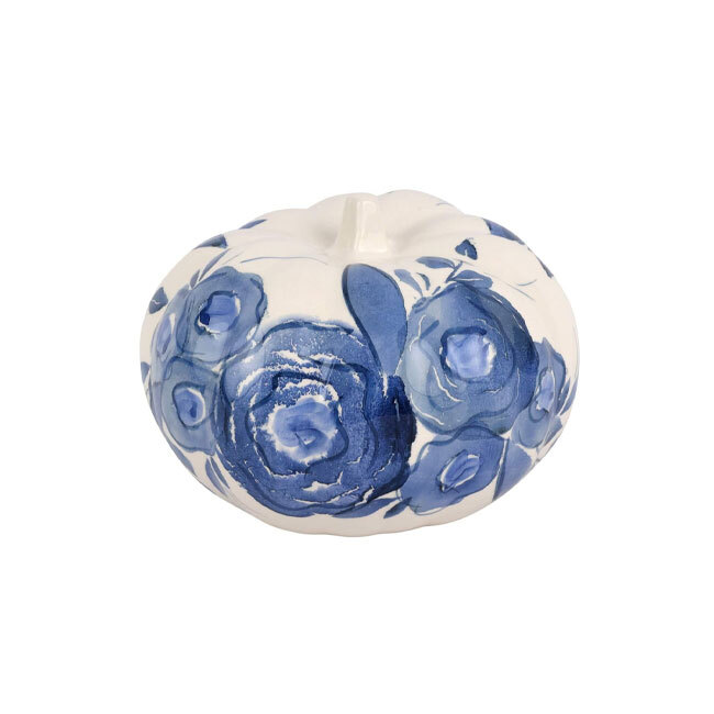 Viva by Vietri Blue Camellia Small Figural Pumpkin