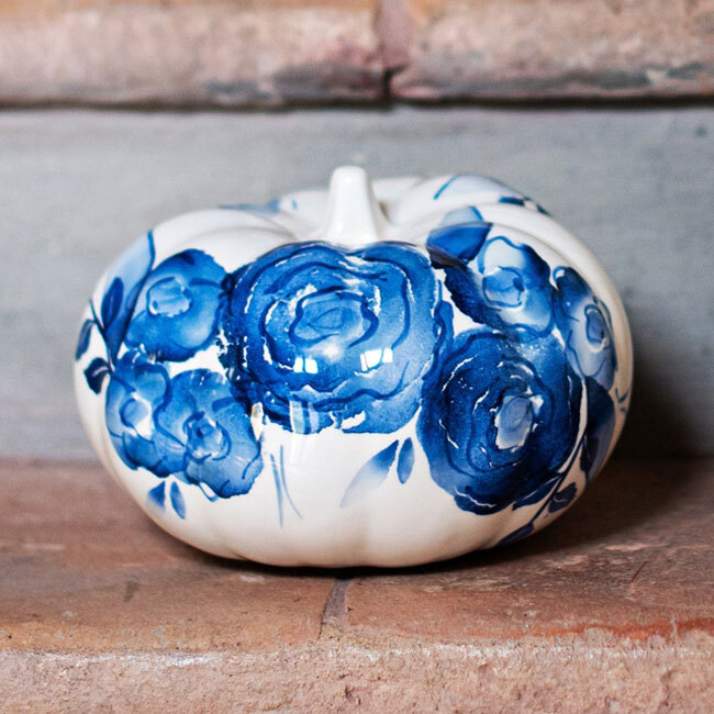 Viva by Vietri Blue Camellia Small Figural Pumpkin