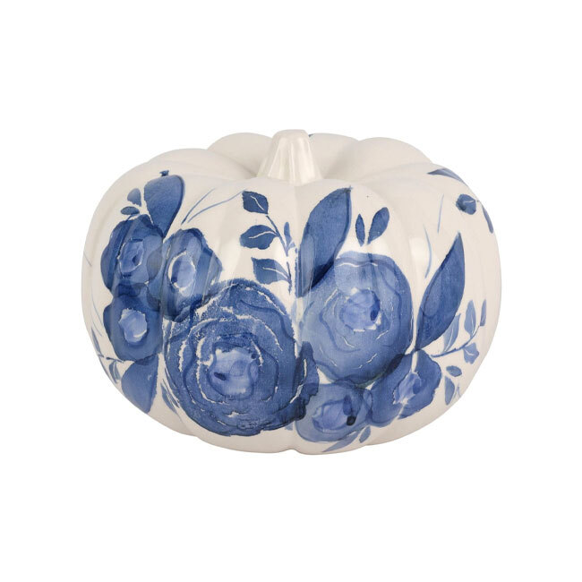 Viva by Vietri Blue Camellia Medium Figural Pumpkin