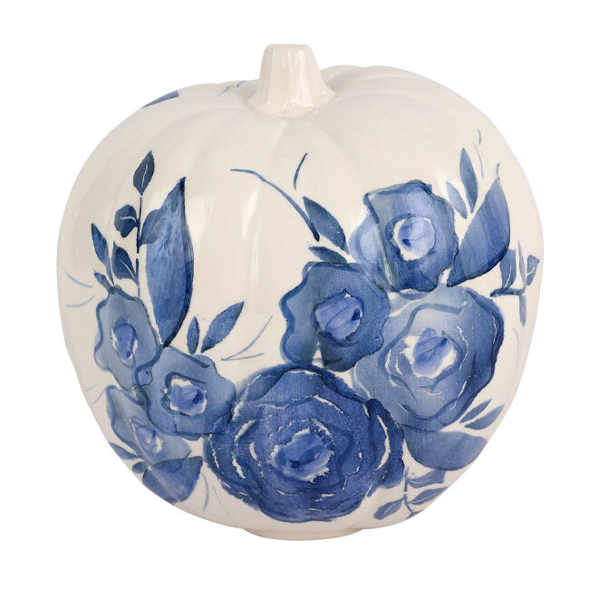 Product Viva by Vietri Blue Camellia Tall Figural Pumpkin