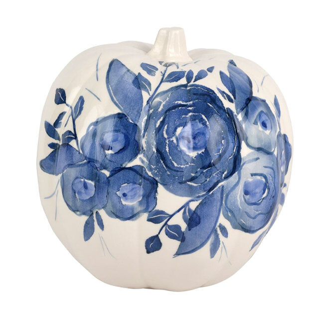 Viva by Vietri Blue Camellia Tall Figural Pumpkin